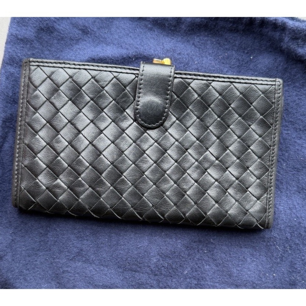Bottega Veneta Black Intrecciato Leather Long Wallet Italy
